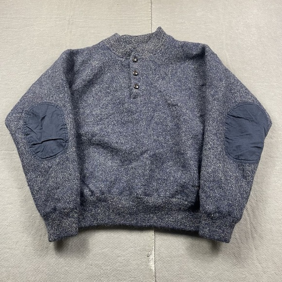 Cabela's Other - Cabelas Wool Sweater Mens Small* Blue Knit Pullover Henley Lined Elbow Patch